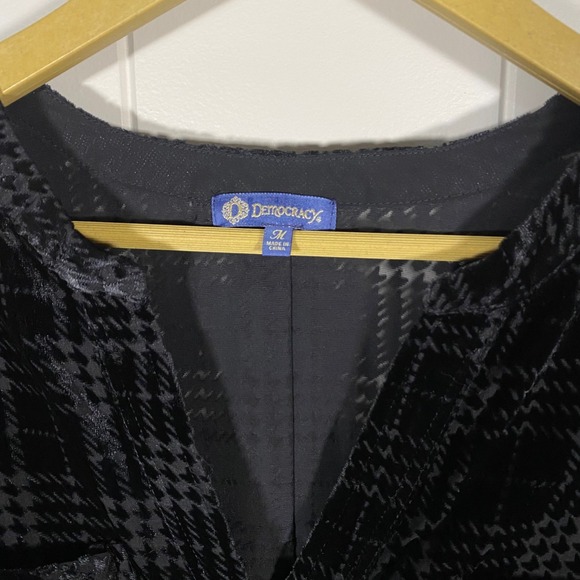NWT Democracy Black Velvet Houndstooth Burnout Sheer‎ Button Up Shirt M Goth - Picture 4 of 16